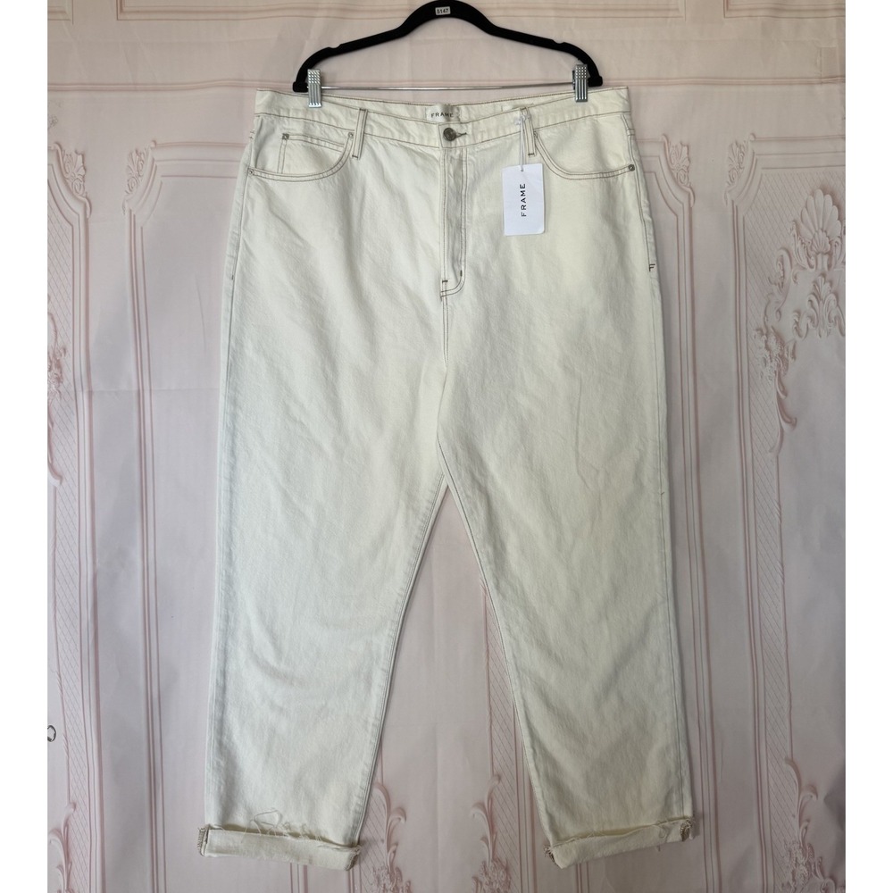 FRAME Le Mec High Rise Straight Raw Cuffed Denim Button Sz 34x26 NWT $278